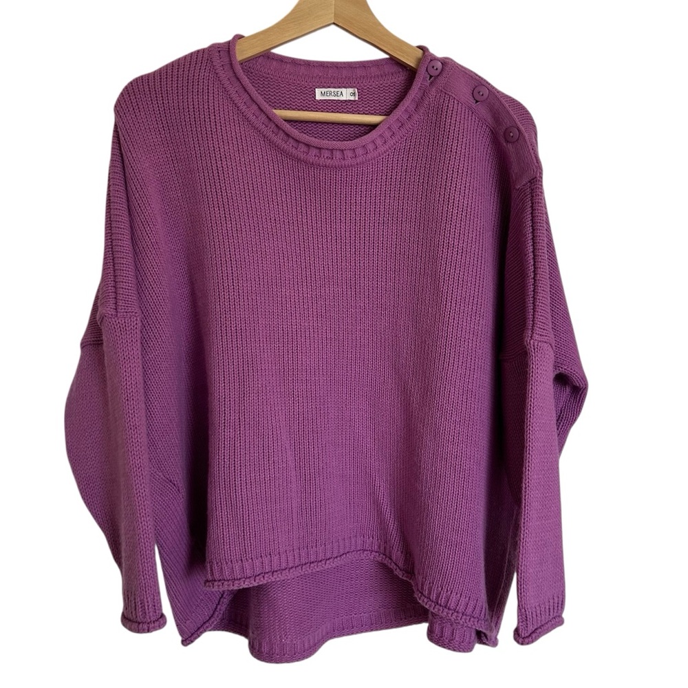Mersea Purple Crewneck Sweater One Size Shoulder Button Detail Pullover